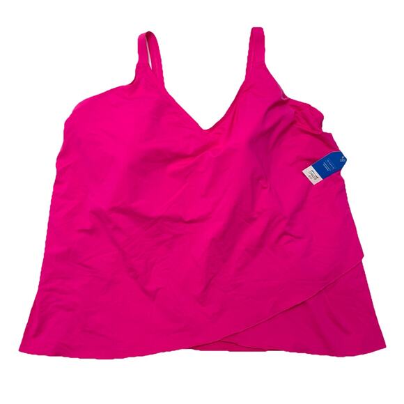 Lands End Pink Tankini Top Swimming Suit 1X 16W-18W DDD Cup V-neck Tulip Hem - Picture 1 of 10